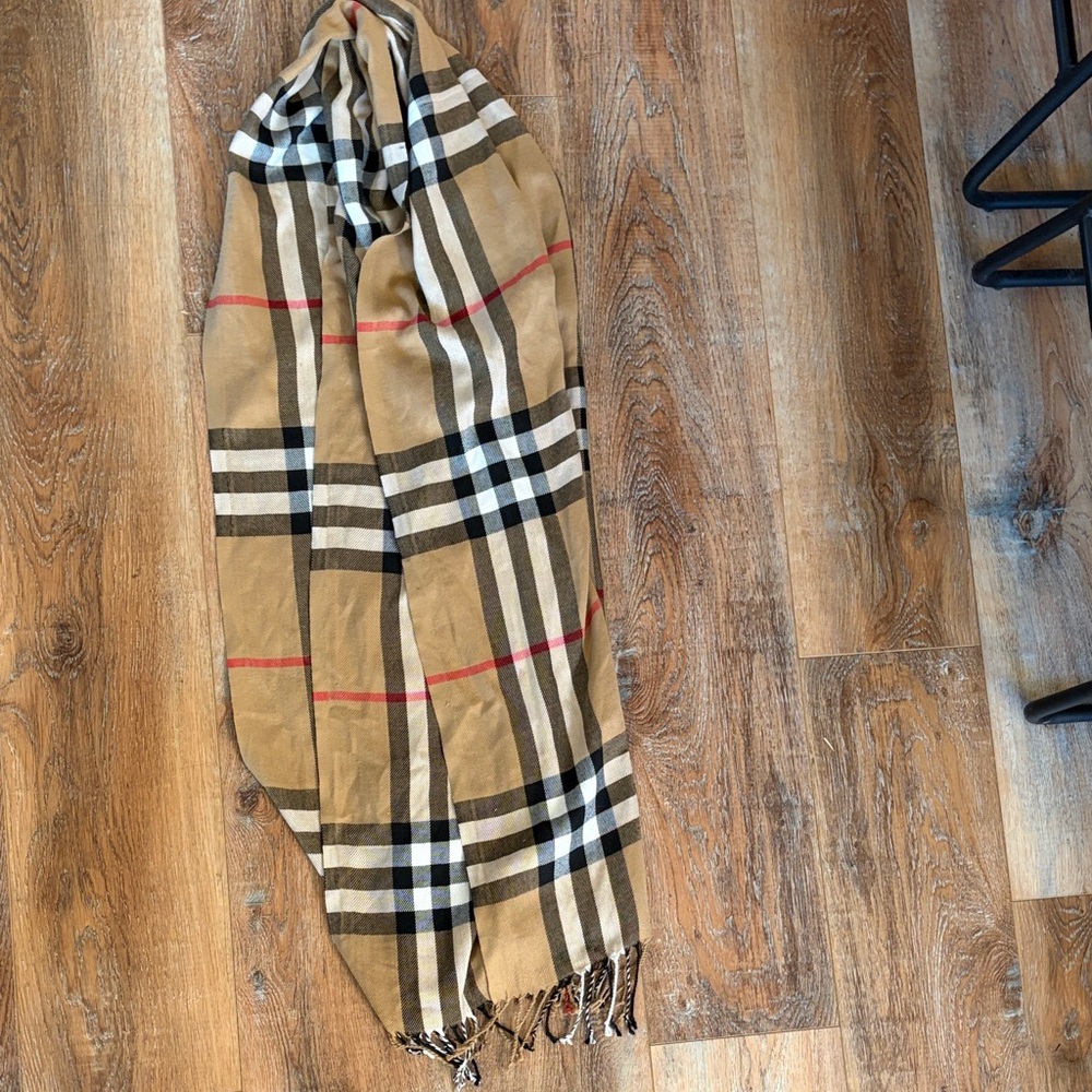 Burberry Tan and Black Plaid Scarf